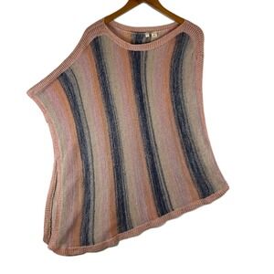 Anthropologie Moth Pink Blue Striped Cotton Asymmetrical Poncho Knit Top XS/S